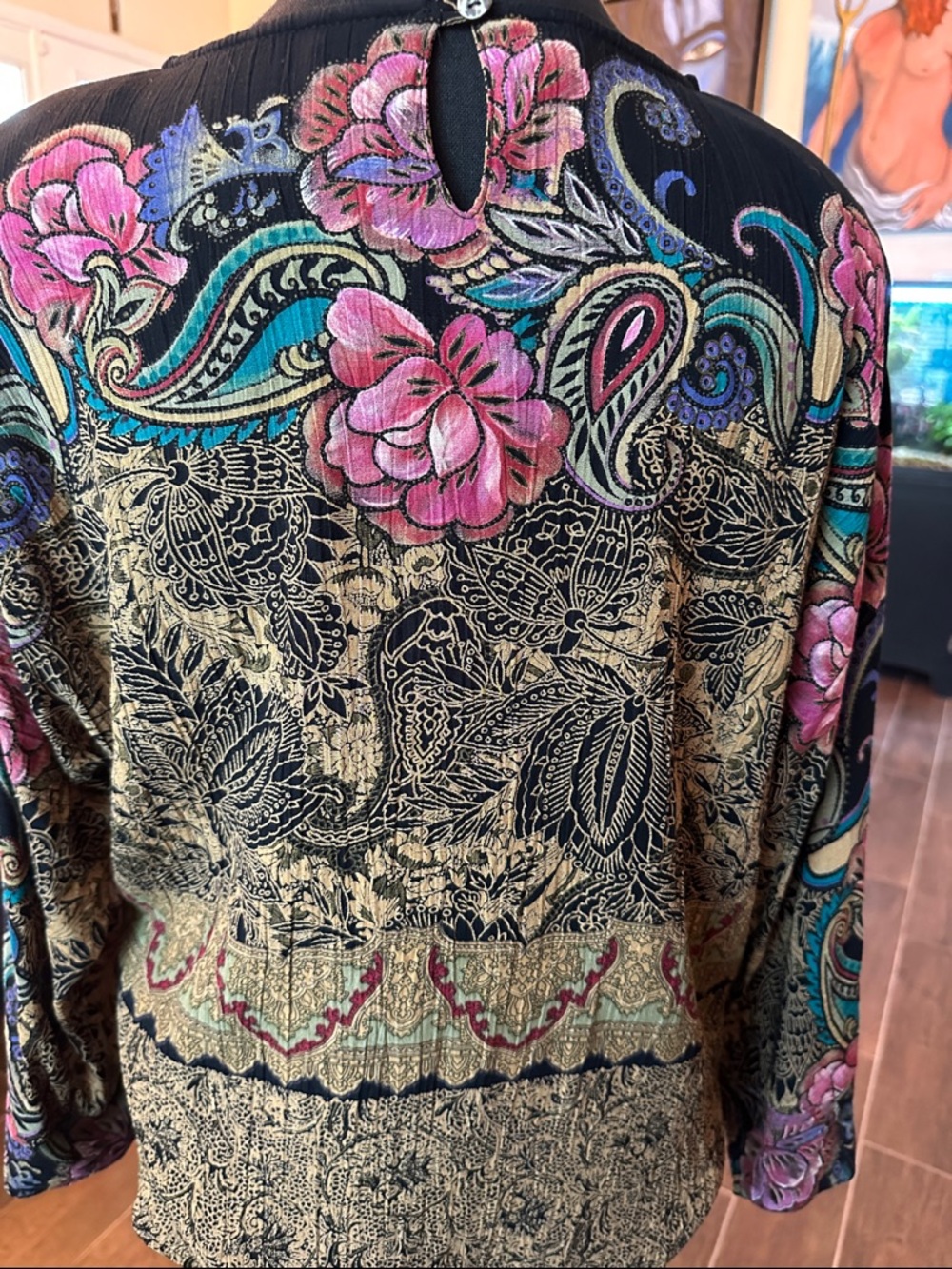 Carole Little Black and Gold Paisley Knit Top - Picture 3 of 4